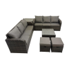 Fimous Rattan Garden Outdoor Furniture Set 3 Seater Sofa Square Coffee Table Set with Side Table Dark Grey Mixed
