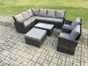 Fimous 9 Seater High Back Outdoor Garden Furniture Set Rattan Corner Sofa Set With Rectangular Coffee Table Big Footstool 2 Armchairs Dark Grey Mixed