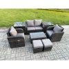 Fimous Outdoor Lounge Sofa Set 6 Seater Rattan Garden Furniture Set with Rectangular Coffee Table 2 Small Footstools 2 Side Tables Dark Grey Mixed