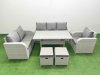 Fimous Patio PE Wicker 8 Seater Outdoor Rattan Furniture Sofa Sets with Rectangular Dining Table Reclining Chair Loveseat Sofa 3 Seater Sofa Stool Light Grey