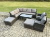 Fimous Outdoor Furniture Garden Dining Set Rattan Corner Sofa Set with 2 Armchairs 2 Big Footstool Dark Grey Mixed