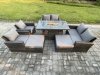 Fimous 8 Seater Rattan Garden Furniture Set Outdoor Lounge Sofa Chair Gas Fire Pit Dining Table Set With 2 Big Footstool Double Seat Sofa Armchiar