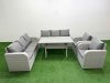 Fimous PE Rattan High Back Lounge Sofa Set Patio Rectangular Dining Table & Chairs Set with 3 Seater Sofa Reclining Chair Light Grey