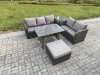 Fimous High Back PE Rattan Sofa Set Outdoor Garden Furniture Dining Table Set Love Sofa 3 Seater Sofa Big Footstool Side Table