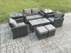 Fimous 8 PCS Outdoor Lounge Sofa Set Wicker PE Rattan Garden Furniture Set with Rectangular Coffee Table Armchair 2 Small Footstools Dark Grey Mixed