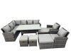 Fimous 12 Seat Rattan High Back Corner Sofa Set Patio Dining Table Set with 4 Stools 2 Chair Dark Grey Mixed