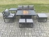 Fimous Aluminium 7 Pieces Garden Furniture Sofa Set with Cushions Gas Fire Pit Dining Table Set with 3 Footstools Side Table Dark Grey