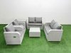 Fimous 6 Seater Outdoor Reclining Chair Love Sofa Set Rattan Garden Furniture Set with Square Coffee Table Side Table Light Grey