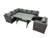 Fimous Outdoor PE Rattan Sofa Set with Dining Table Patio Garden Furniture Sets with Chair Dark Grey Mixed