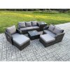 Fimous Indoor Outdoor Rattan Garden Furniture 8 Seater Set Table Sofa Chair Patio Conservatory with Grey Cushions Side Table 2 Big Footstool
