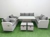 Fimous PE Rattan Garden Furniture Set Reclining Chair Sofa Double Love Seat 2 Seater Sofa Lounge Set Adjustable Lifting Dining or Coffee Table 2 Stools Light Grey