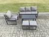 Fimous Aluminium Outdoor Garden Furniture Set Patio Lounge Sofa with Oblong Coffee Table 2 Small Footstools Armchair Dark Grey