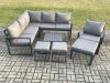 Fimous Outdoor Garden Furniture Set Aluminium Lounge Sofa Square Coffee Table Sets with Chair 3 Footstools Indoor Conservatory Set Dark Grey