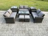 Fimous Outdoor U Shape Sofa Set Wicker PE Rattan Garden Furniture Set with Coffee Table Double Seat Sofa 2 Small Footstools 2 Side Tables Dark Grey Mixed