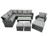 Fimous 10 Seat Poly Rattan Outdoor Patio Oblong Coffee Table Corner Sofa Set with 3 Stool Chair for Garden Backyard Dark Grey Mixed