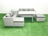 Fimous Rattan Garden Furniture Set 8 Seater Outdoor Sofa Set with Dining Table Side Table 2 Big Footstools Light Grey Mixed