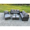 Fimous Outdoor Rattan Garden Furniture Set Conservatory Patio Sofa Coffee Table With Reclining Chair 3 Footstools Dark Grey Mixed