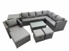 Fimous Patio Sofa Oblong Coffee Table Set Rattan Garden Furniture Set with 3 Stools Chair Side Table Dark Grey Mixed