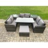 Fimous Rattan Garden Outdoor Furniture 3 PC Love Sofa Set Patio Adjustable Rising lifting Dining Table With 2 Side Tables Big Footstool
