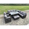 Fimous Wicker Rattan Garden Furniture Set Gas Fire Pit Dining Table Indoor Outdoor with Side Table Chair Loveseat Sofa 2 Footstools