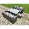 Fimous 8 Seater Outdoor Rattan Garden Furniture Sets Height Adjustable Rising lifting Dining Table Sofa Set with 2 Small Footstools Dark Grey Mixed