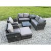 Fimous 7 Seater Rattan Sofa Set Outdoor Garden Furniture Set with Square Coffee Table Loveseat Sofa Reclining Chairs Side Table Big Footstool Dark Grey Mixed