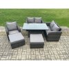 Fimous 7 Seater Rattan Furniture Garden Dining Set Outdoor Height Adjustable Rising lifting Table Love Sofa Chair With 2 Big Footstool