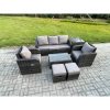 Fimous Outdoor Rattan Garden Furniture Set Patio Lounge Sofa Set with Reclining Chair Rectangular Coffee Table Side Table 2 Small Footstools Dark Grey Mixed