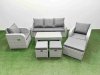 Fimous PE Rattan Garden Furniture Set Reclining Chair Sofa Lounge Sofa Set Rectangular Coffee Table 3 Stools Light Grey