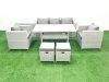 Fimous Garden Dining Set Outdoor Rattan Furniture Set with Sofa Dining Table 2 Chairs 2 Small Footstools Side Table Light Grey Mixed