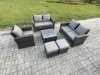 Fimous 7 Seater Outdoor Rattan Garden Furniture Set Conservatory Patio Sofa Coffee Table Set with Chair 2 Small Footstools Dark Grey Mixed