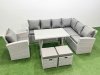Fimous 9 Seater Garden Outdoor Rattan Furniture Set Rattan Corner Sofa Oblong Dining Table with Armchair Light Grey Mixed