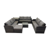 Fimous Rattan Garden Outdoor Furniture Set 3 Seater Sofa Square Coffee Table Set with Big Stool Side Table Dark Grey Mixed