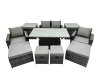 Fimous Outdoor Love Sofa Set 8 Seat Rattan Garden Furniture Set with Adjustable Lifting Dining or Coffee Table 4 Stools 2 Side Table Dark Grey Mixed