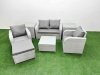 Fimous Light Grey PE Wicker Rattan Garden Furniture Set Sofa Set Reclining Adjustable Chair Square Coffee Table 5 Seater With Footstool 2 Side Table