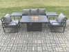 Fimous Aluminium Outdoor Garden Furniture Set Gas Fire Pit Dining Table Set Gas Heater Burner with 2 Arm Chair 2 Side Tables Dark Grey 5 Seater