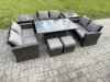 Fimous Wicker PE Rattan Garden Furniture Set Height Adjustable Rising Lifting Table Sofa Dining Set with Double Seat Sofa 2 Small Footstools 2 Side Tables Dark Grey Mixed