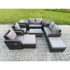 Fimous High Back Rattan Garden Furniture Set with Loveseat Sofa Rectangular Coffee Table 2 Side Tables 2 Big Footstool Indoor Outdoor Patio Lounge Sofa Set Dark Grey Mixed