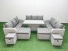 Fimous 8 Pieces Garden Rising Dining Table High Back Inclining Sofa Set 2 Big Footstool 2 Small Stool Light Grey