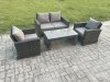 Fimous Outdoor Rattan Garden Furniture Set 4 Seater Patio Lounge Sofa Set with Coffee Table Dark Grey Mixed