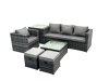 Fimous Outdoor Rattan Garden Furniture Set 6 Seater Patio Lounge Sofa Set with Armchair Square Coffee Table Side Table 2 Small Footstools Dark Grey Mixed
