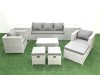 Fimous Rattan Garden Outdoor Furniture Sofa Set with Rectangular Coffee Table 2 Chairs 3 Footstools 2 Side Tables Light Grey Mixed