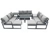 Fimous Outdoor Garden Furniture Set Aluminium Lounge 3 Seat Sofa Oblong Coffee Table Sets with 4 Stools Side Table Dark Grey