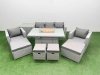 Fimous 9 Seat PE Rattan Lounge Sofa Set Outdoor Garden Furniture Set with Firepit Dining Table 3 Seater Sofa 4 Footstools Side Table Light Grey