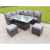 Fimous High Back Corner Rattan Garden Furniture Sofa Dining Rising Table Height Adjustable 8 Seater 2 Small Foot Stools