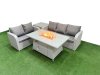 Fimous 5 Seater PE Rattan Wicker Garden Furniture Patio Conservatory Sofa Set with Firepit Dining Table 3 Seater Sofa Love Sofa Side Table