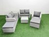 Fimous High Back Poly Rattan Garden Furniture Set with Reclining Chair Loveseat Sofa Square Coffee Table Indoor Outdoor Patio Set 2 Big Stool Side Table Light Grey