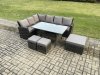 Fimous 9 Seater Garden Rattan Furniture Corner Dining Set with 3 Footstools Indoor Outdoor Lounge Sofa Set Dark Grey Mixed