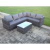 Fimous Rattan Corner Sofa Set Rectangular Oblong Coffee Table Outdoor Garden Furniture In Grey Mix 6 Seater With Seat And Back Cushion Right Hand