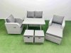 Fimous Light Grey PE Wicker Rattan Garden Furniture Set Sofa Set Reclining Chair Love Sofa Rectangular Dining Table 3 Stools